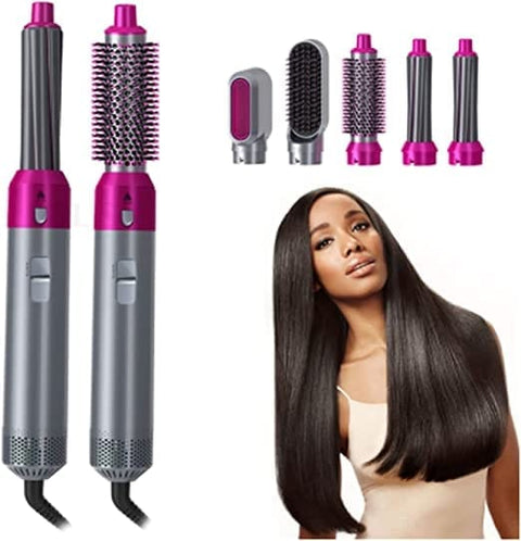 Hair Dryer Brush 5 In 1 Electric Blow Dryer Comb Hair Curling Wand Detachable Brush Kit Negative Ion Straightener Hair Curler - beautysweetie